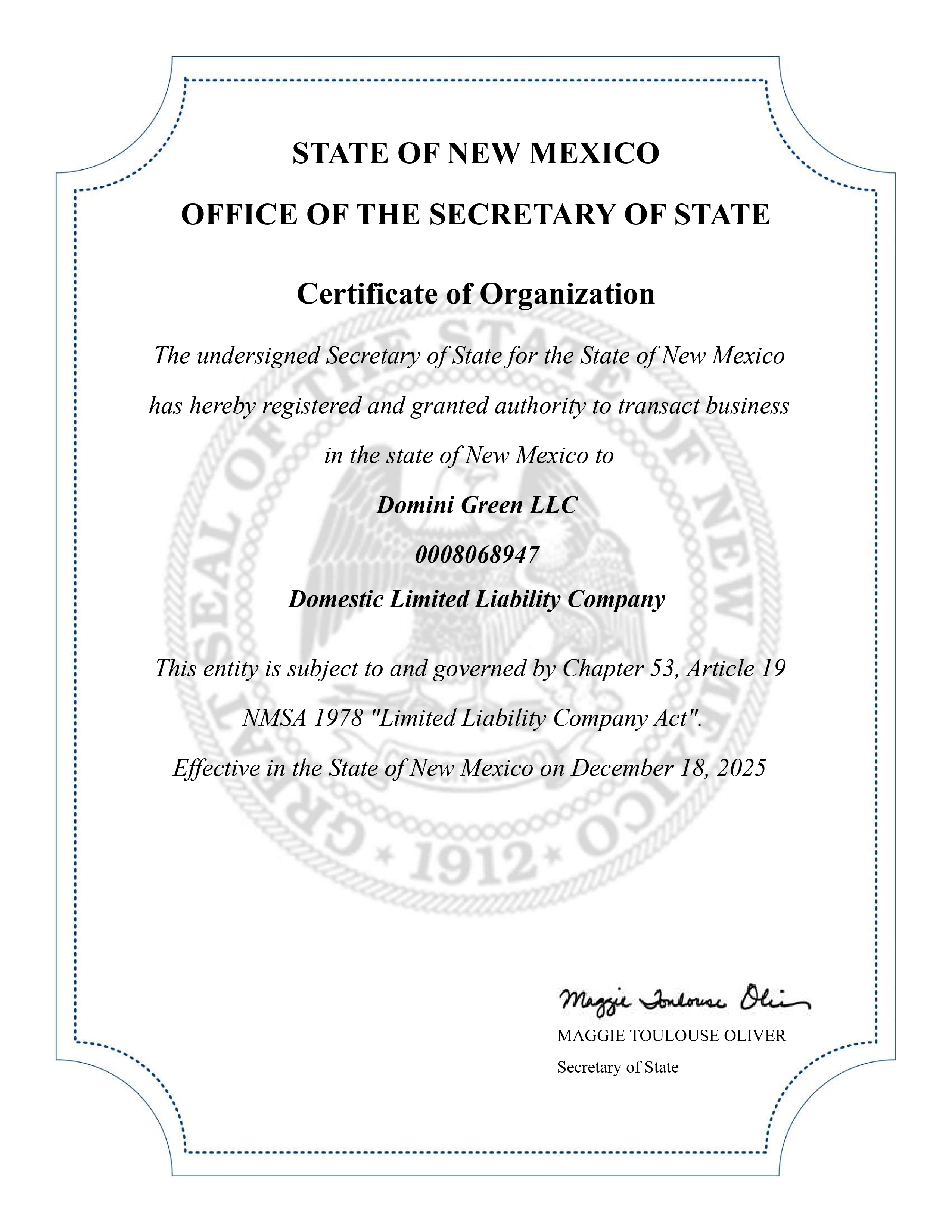 Company Registration Certificate